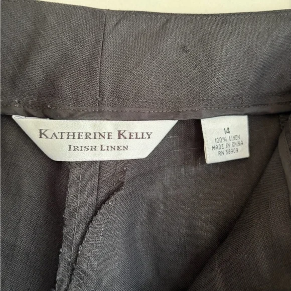 Katherine Kelly Irish Linen Black Straight Leg Trousers Size 14 - Picture 5 of 5